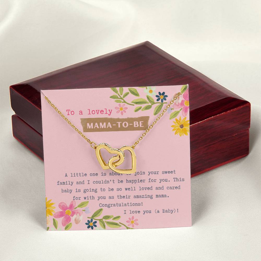 Mama To Be Interlocking Hearts Necklace Pink Floral Baby Shower