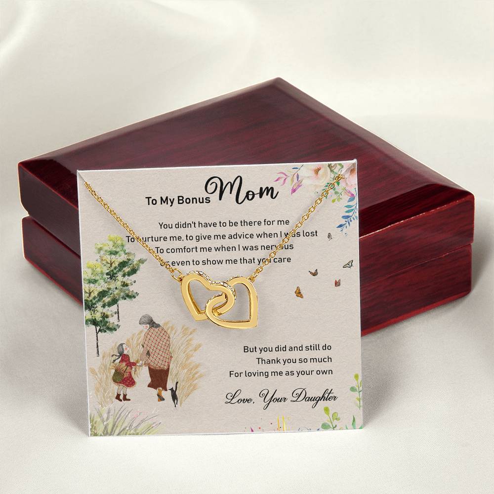 To My Bonus Mom Interlocking Hearts Necklace Mother'S Day Message Card Gift From Bonus Daughter