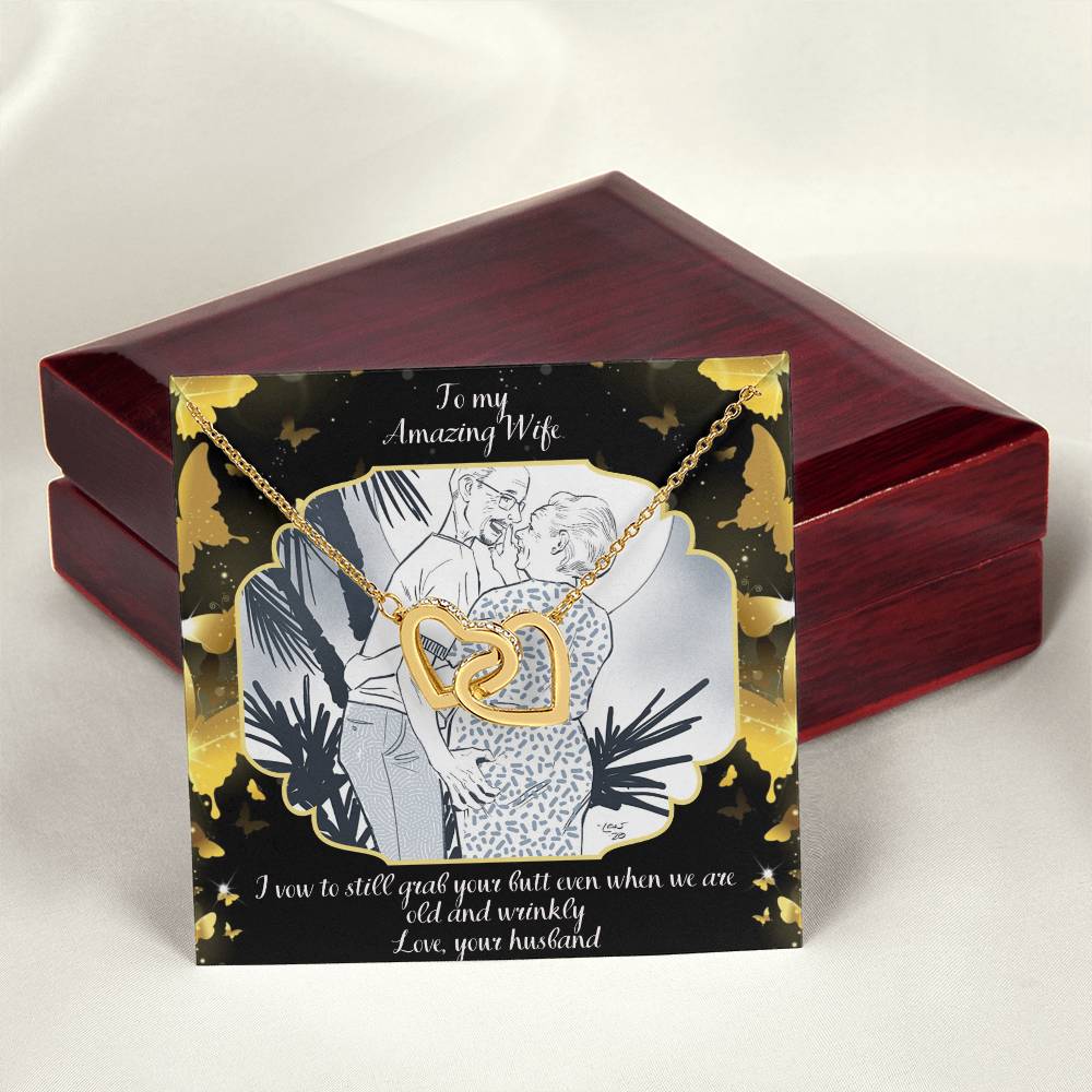 I Vow To Grab Your Butt Even When We Are Old And Wrinkly Two Hearts Interlocking Hearts Necklace