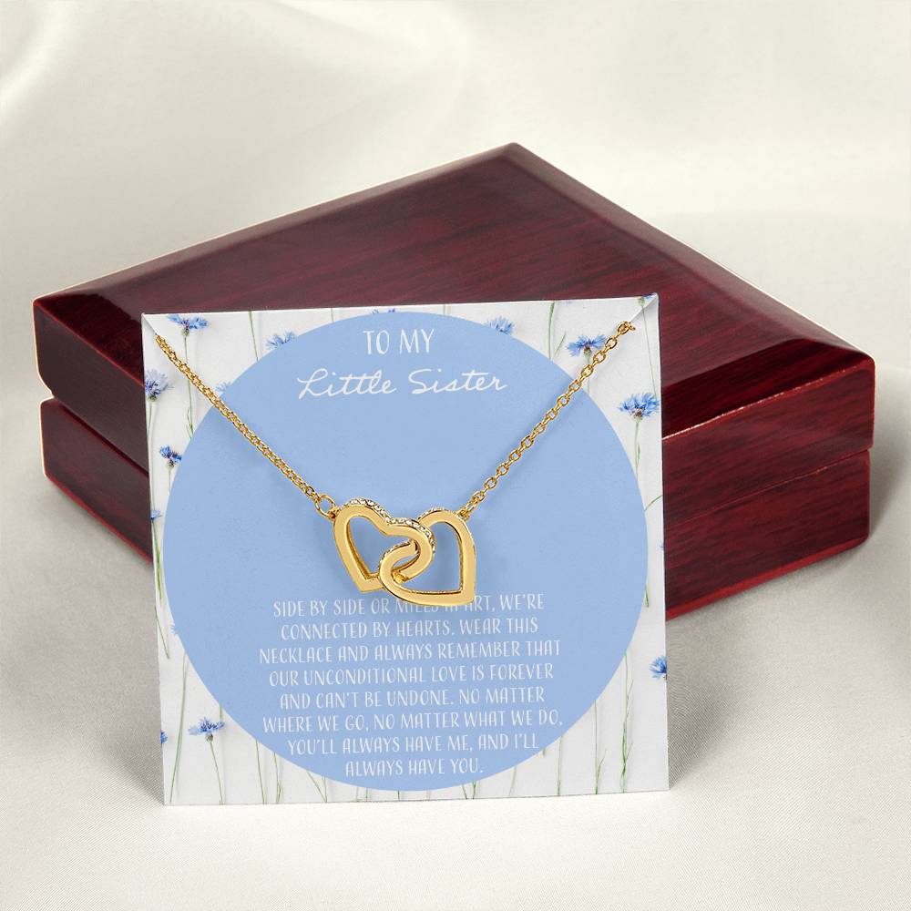 To My Little Sister Side By Side Interlocking Hearts Necklace