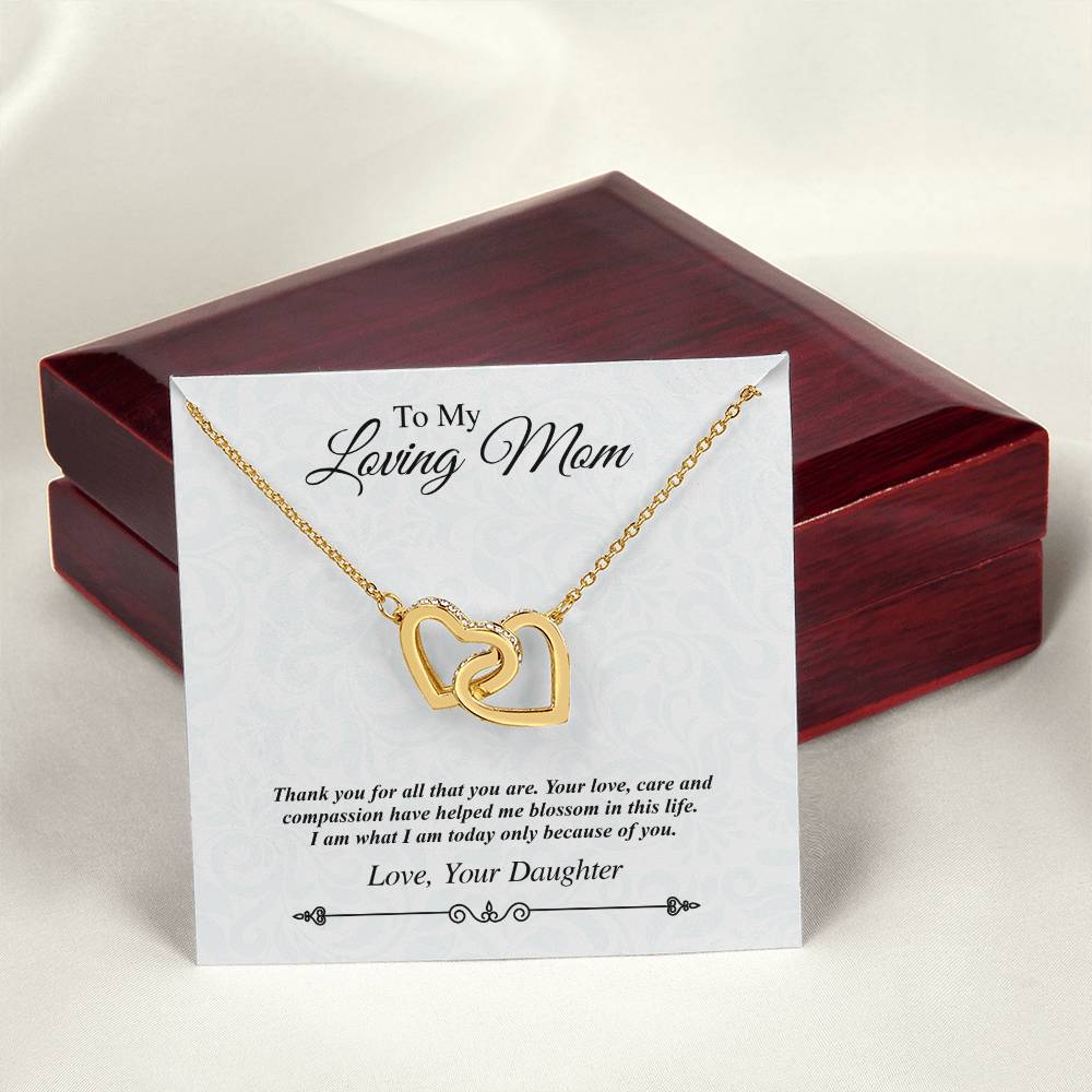 'To My Loving Mom' Linked Hearts - Thank You For All That You Are Interlocking Hearts Necklace