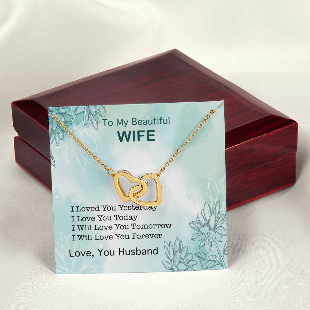 To My Beautiful Wife Interlocking Hearts Necklace