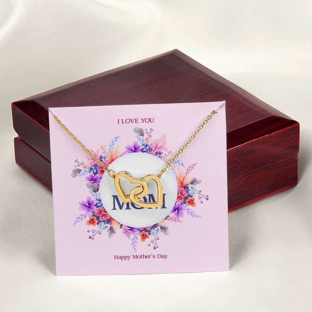 Happy Mother'S Day - Two Hearts Embellished With Cubic Zirconia Stones Interlocking Hearts Necklace