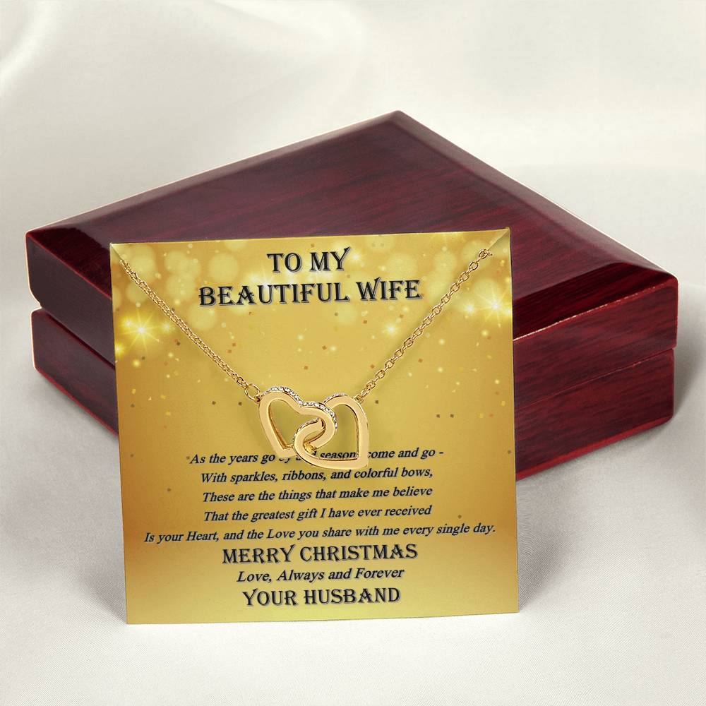 To My Beautiful Wife - Always And Forever - Interlocking Hearts - Merry Christmas Interlocking Hearts Necklace