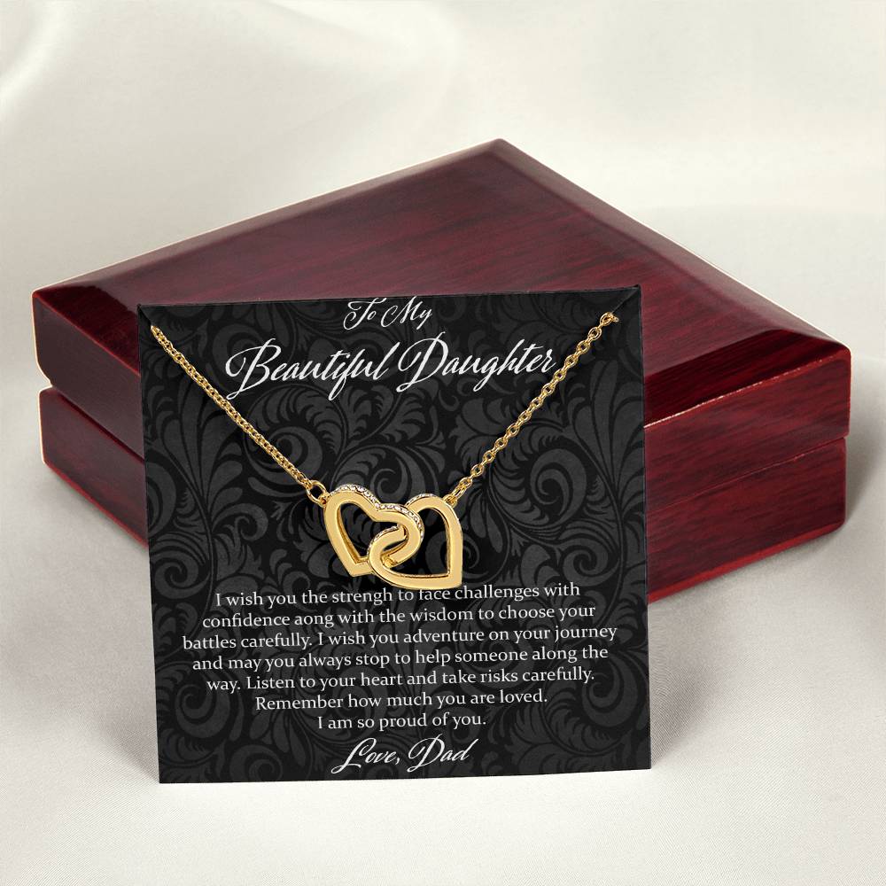 To My Beautiful Daughter I Wish You The Strength - Love Dad Interlocking Hearts Necklace