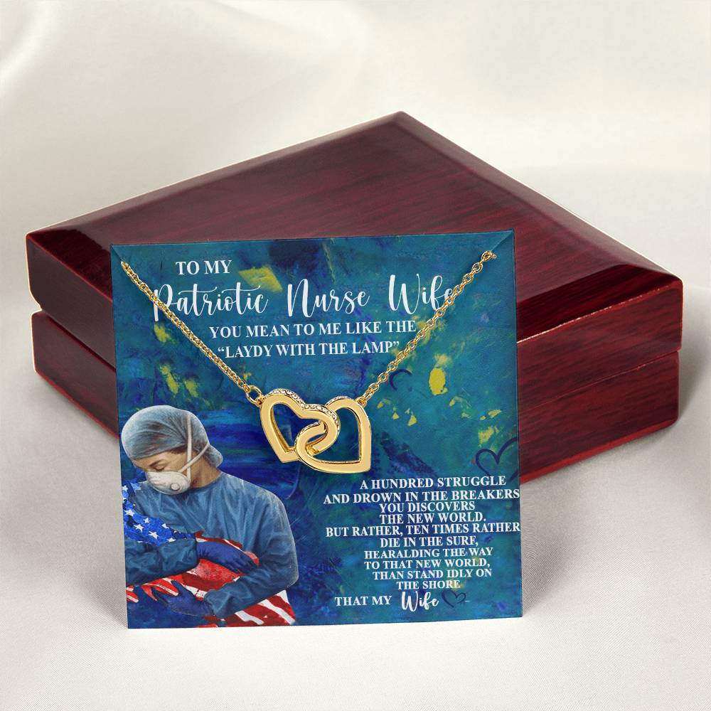 To My Patriotic Nurse Wife Interlocking Hearts Necklace