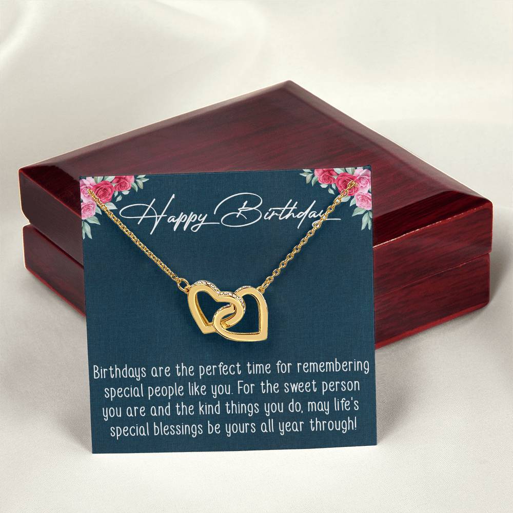 Happy Birthday Interlocking Hearts Necklace Message Card