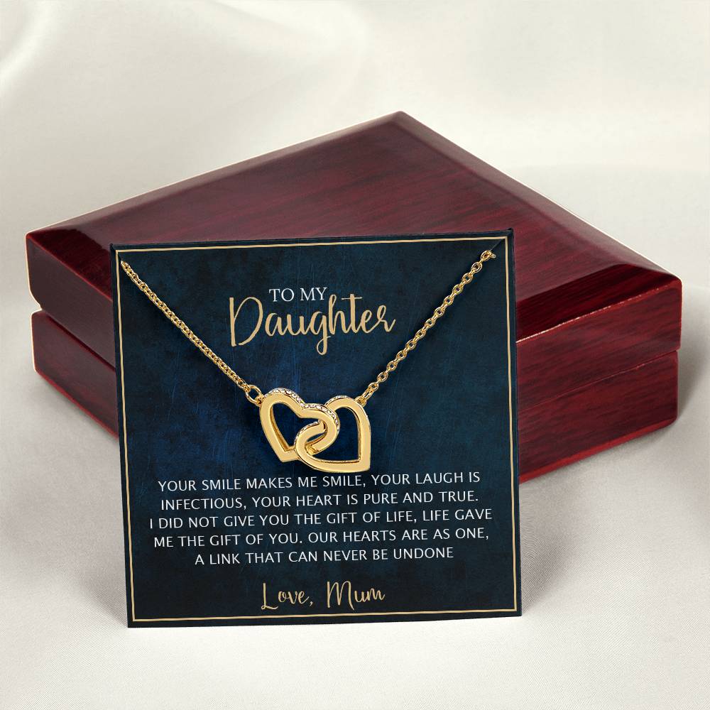 To My Daughter - Unique Heart Bonding Necklace Gift Set Interlocking Hearts Necklace