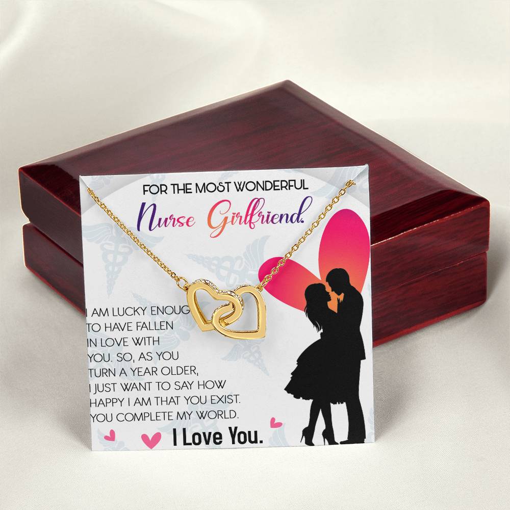 Nurse Girlfriend Interlocking Hearts Necklace Message Card