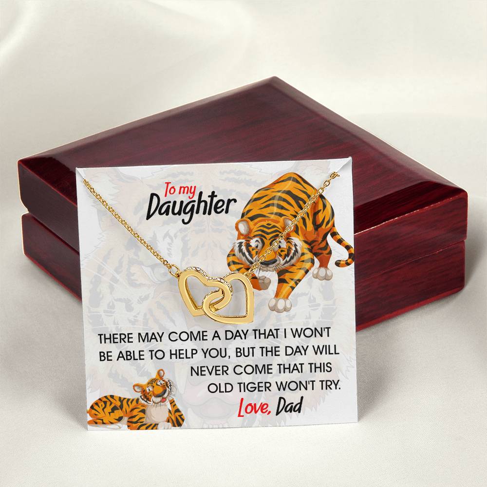 To My Daughter - This Old Tiger Will Always Love You Interlocking Hearts Necklace