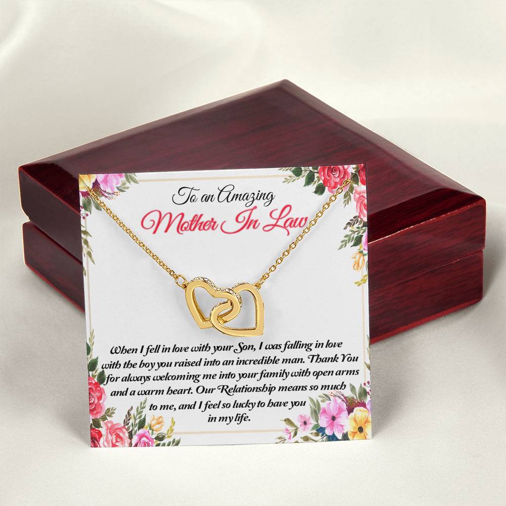 To An Amazing Mother In Law Thank You Interlocking Hearts Necklace