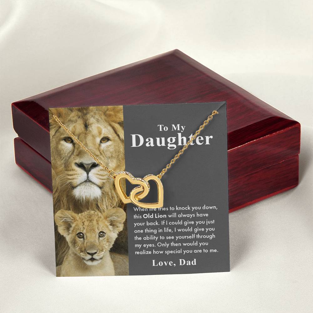 To My Daughter – This Old Lion Will Have Your Back Interlocking Hearts Necklace