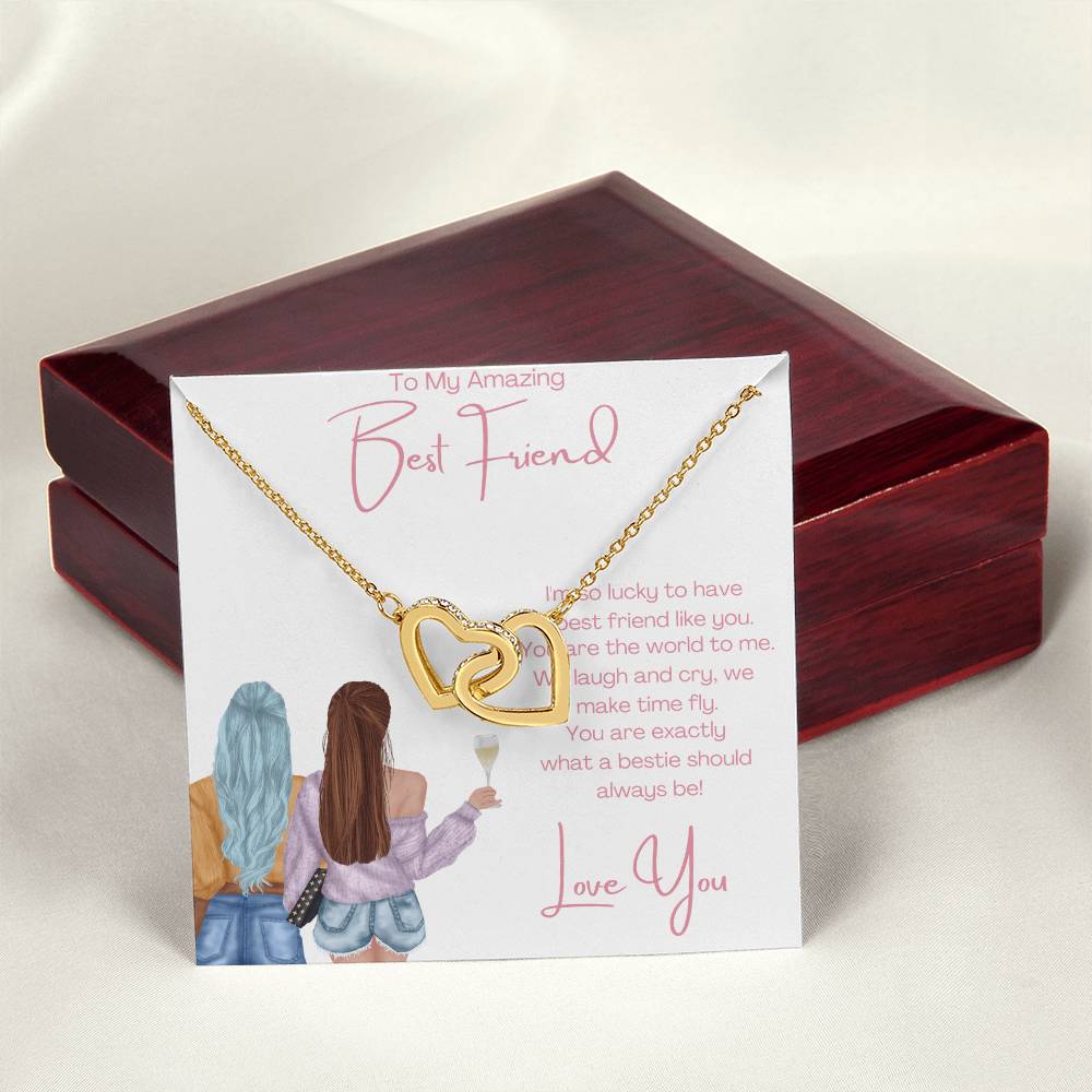 To My Amazing Best Friend - 2 Hearts Interlocking Hearts Necklace