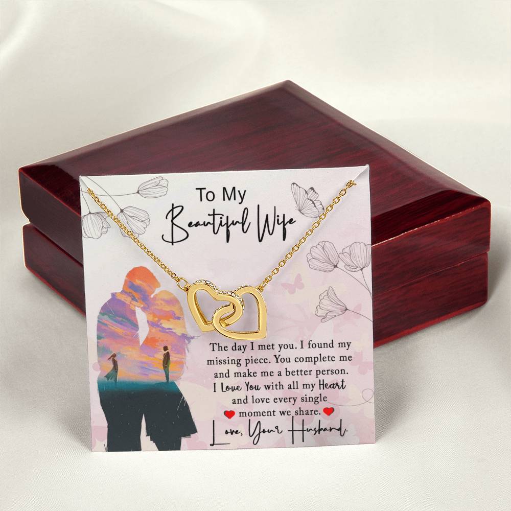 To My Beautiful Wife Interlocking Hearts Necklace