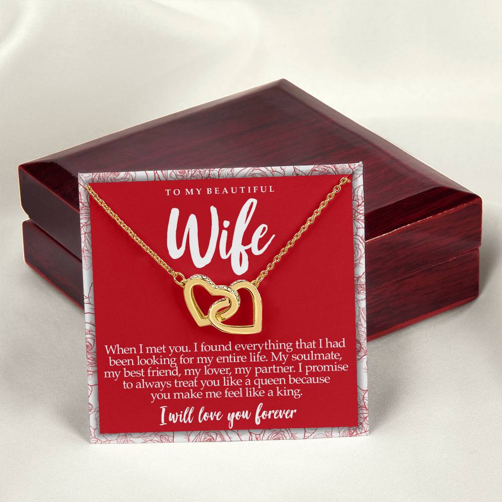 Interlocking Hearts Necklace With Message Card For Wife