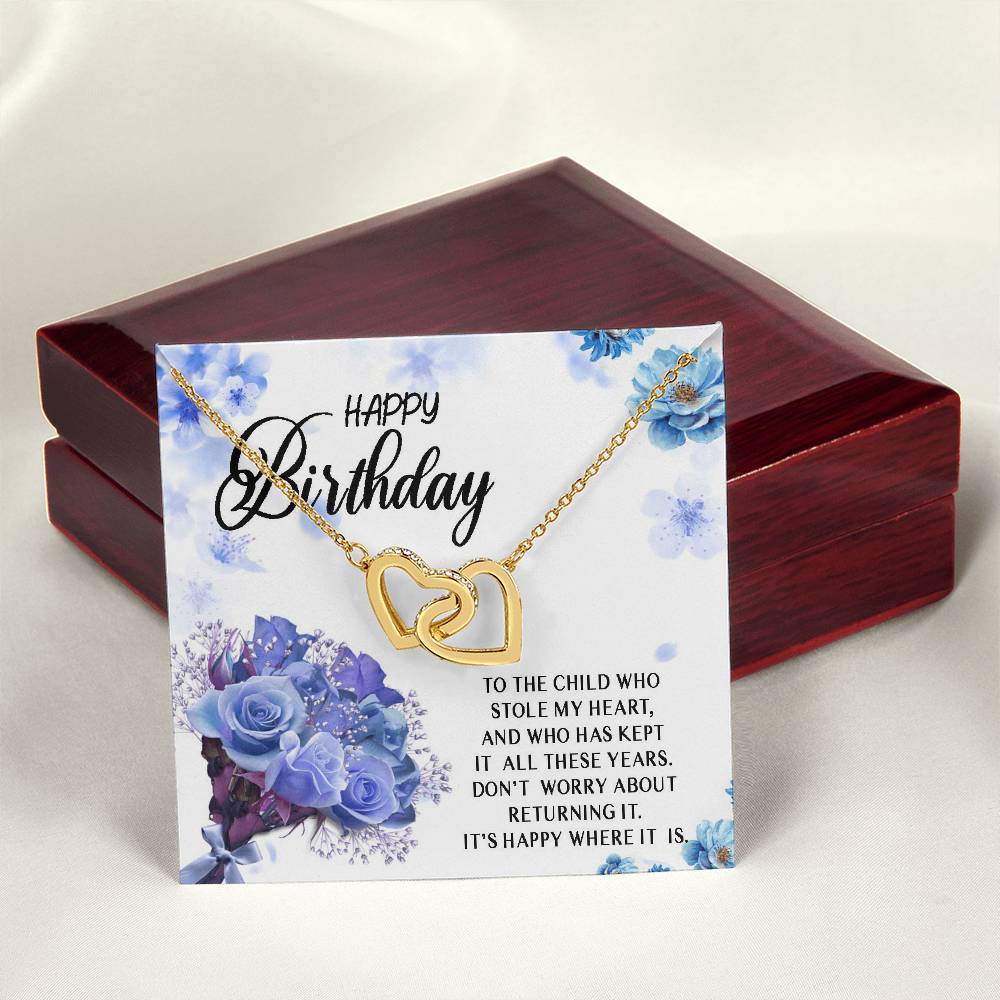 Happy Birthday Necklace Gift For Child Daughter Granddaughter From Mom Dad Grandma Grandpa Stole My Heart Interlocking Heart Necklace Interlocking Hearts Necklace