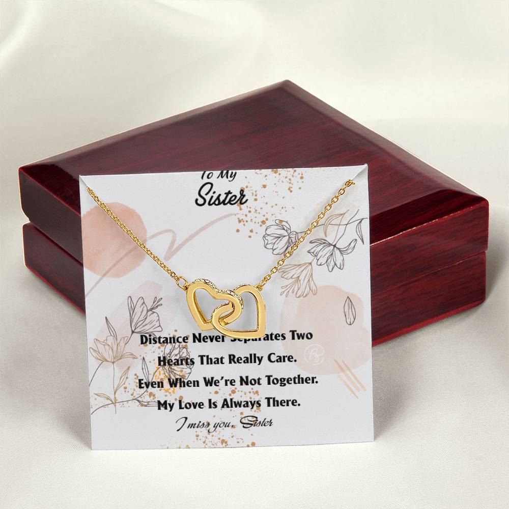 Distance Never Separates - Perfect Us Gift Interlocking Hearts Necklace