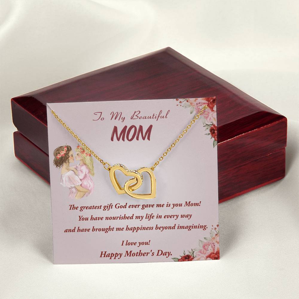 To My Beautiful Mom Interlocking Hearts Necklace Mother'S Day Gift Necklace For Mom Gift From Daughter