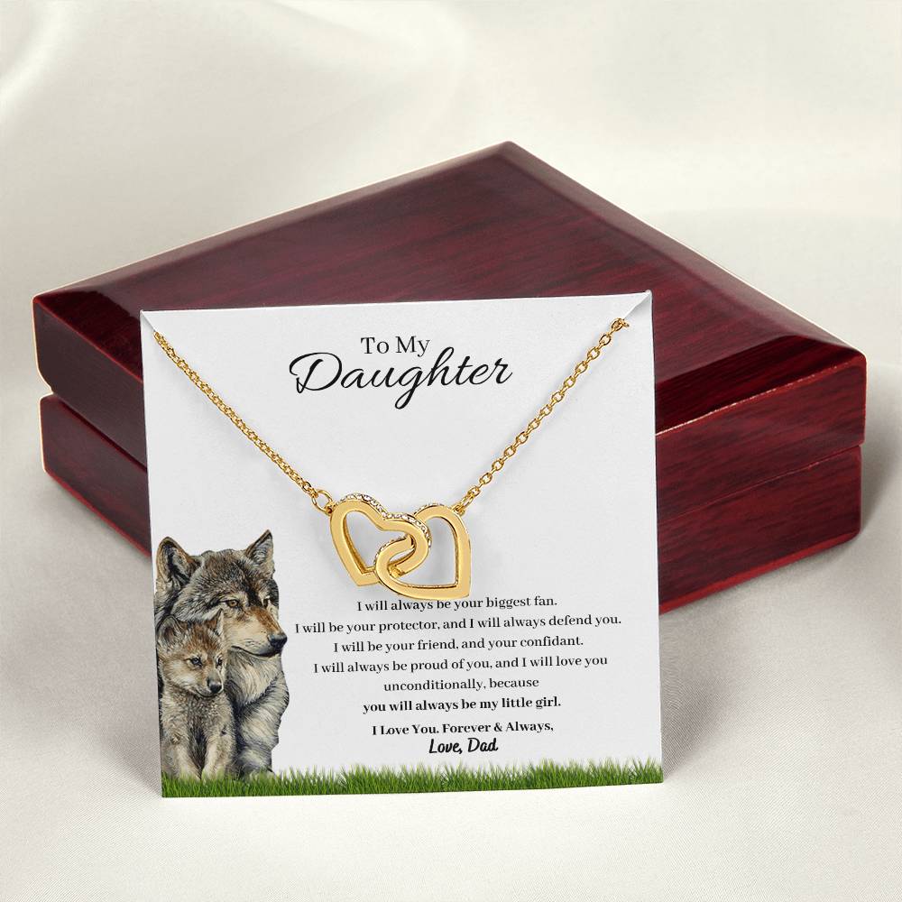 To My Daughter - I Will Always Be Your Biggest Fan Wolf And Pup Interlocking Hearts Necklace
