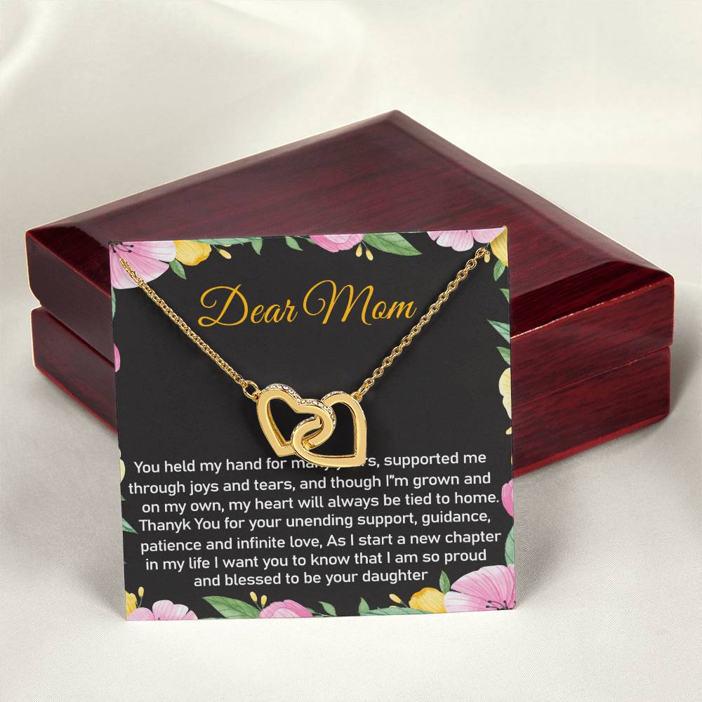 Dear Mom Thank You Blessed Daughter Interlocking Hearts Necklace