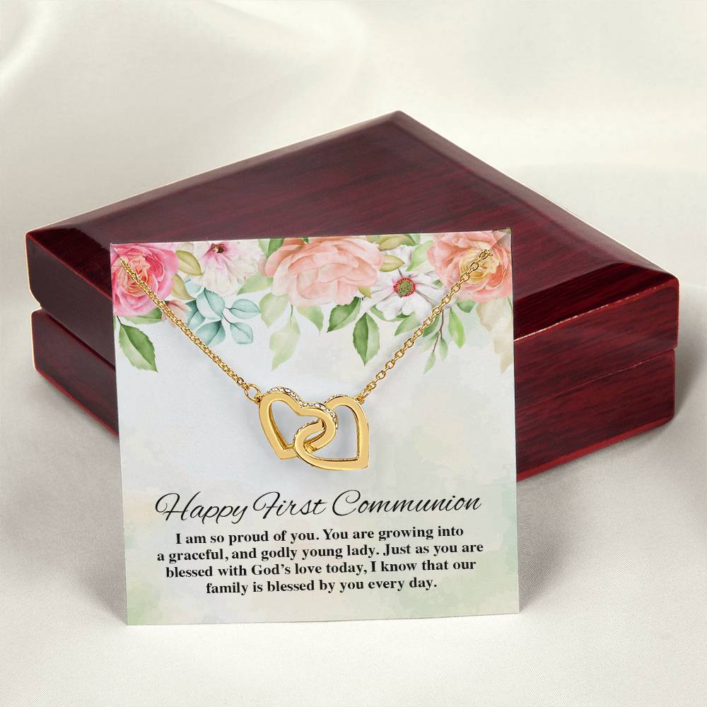 Happy First Communion Interlocking Hearts Necklace