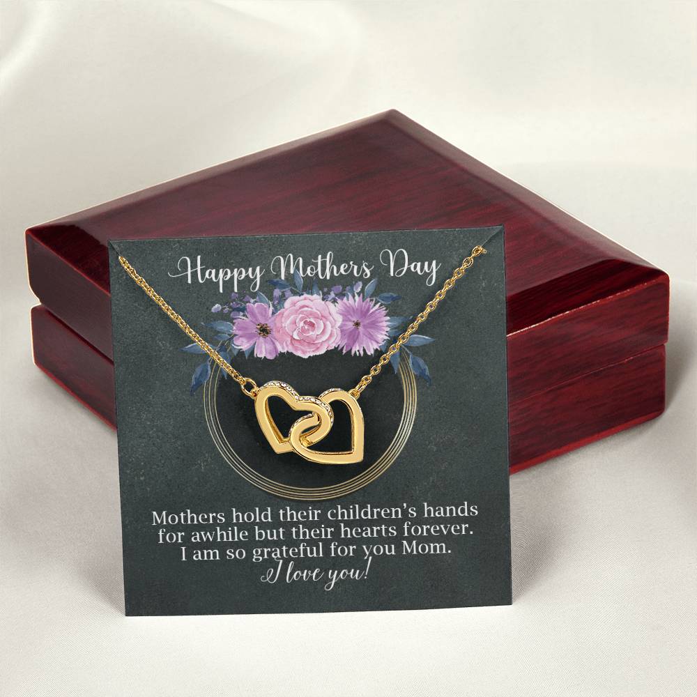 Interlocking Hearts Necklace For Mom Black And Floral For Mother'S Day