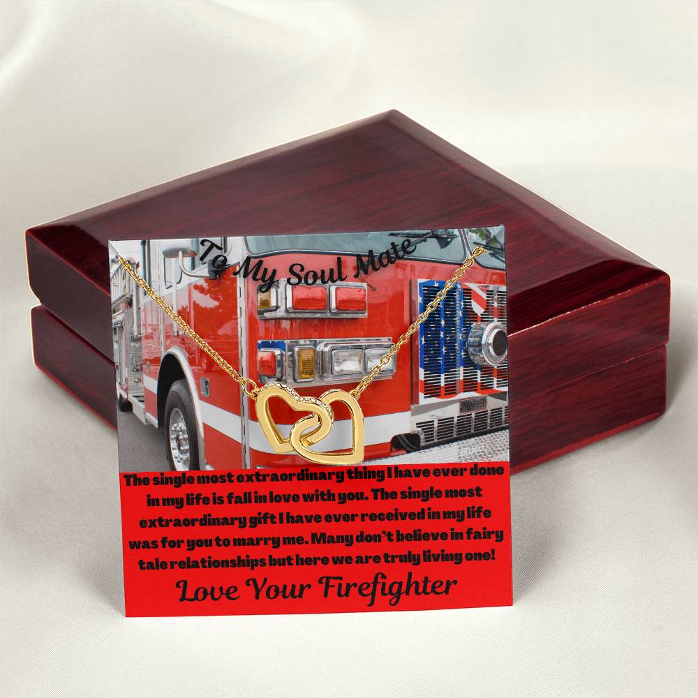 To My Soul Mate Firefighter Interlocking Hearts Necklace