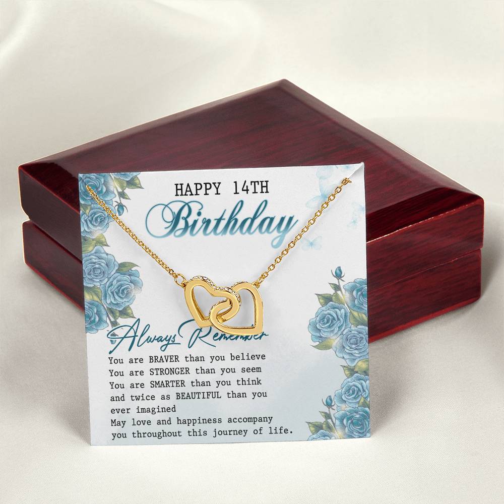 Happy 14Th Birthday Interlocking Hearts Necklace Message Card