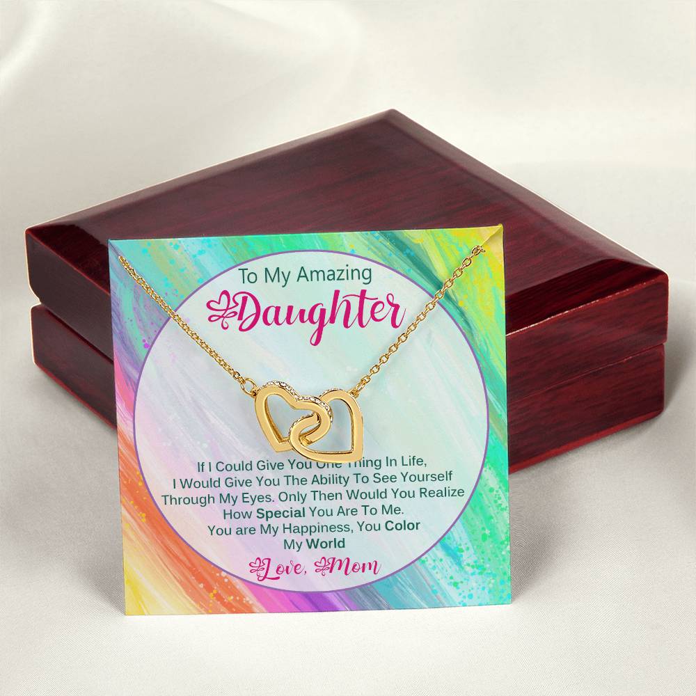 Heart-Melting Gift For Daughter From Mom - You Color My World Interlocking Hearts Necklace