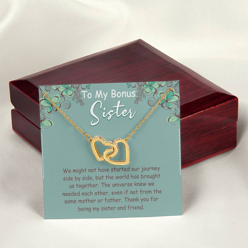 To My Bonus Sister Interlocking Hearts Necklace Message Card