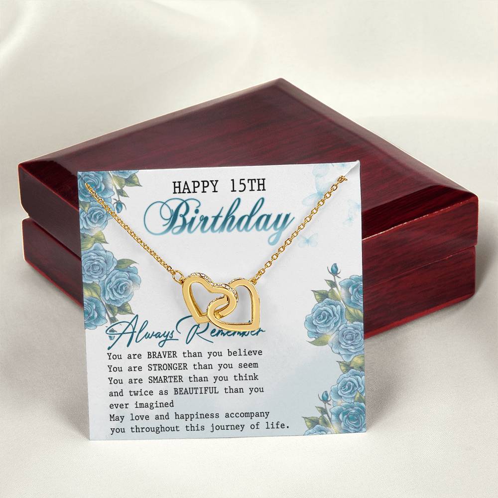 Happy 15Th Birthday Interlocking Hearts Necklace Message Card