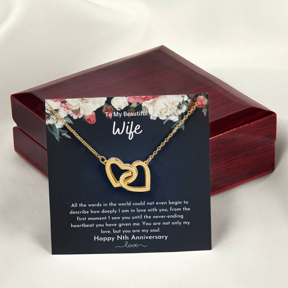 To My Beautiful Wife - Nth Anniversary - Double Heart Interlocking Hearts Necklace