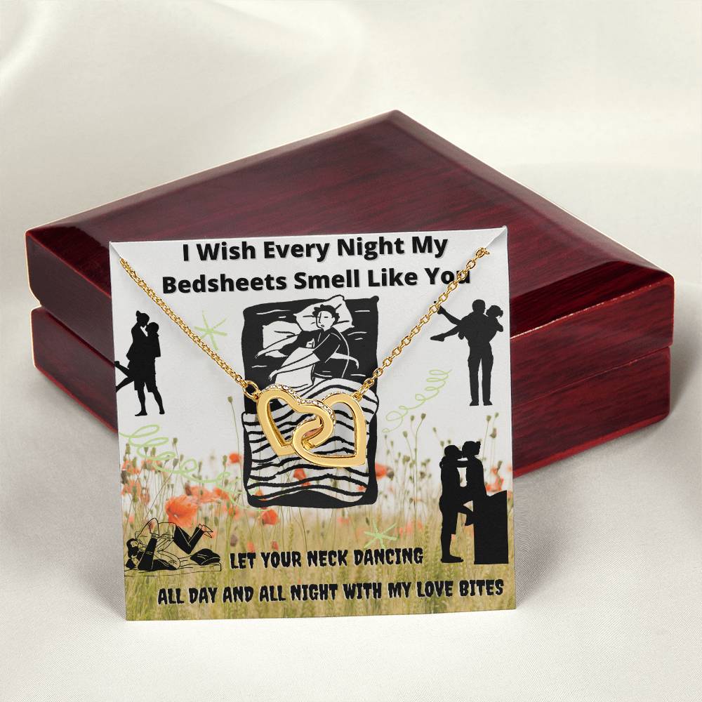 I Wish Every Night My Bedsheets Smell Like You - Gift For Future Wife Interlocking Hearts Necklace