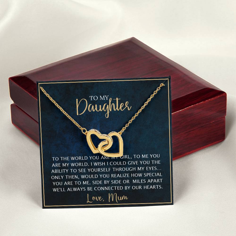 To My Daughter - Unique Heart Bonding Necklace Gift Set Interlocking Hearts Necklace