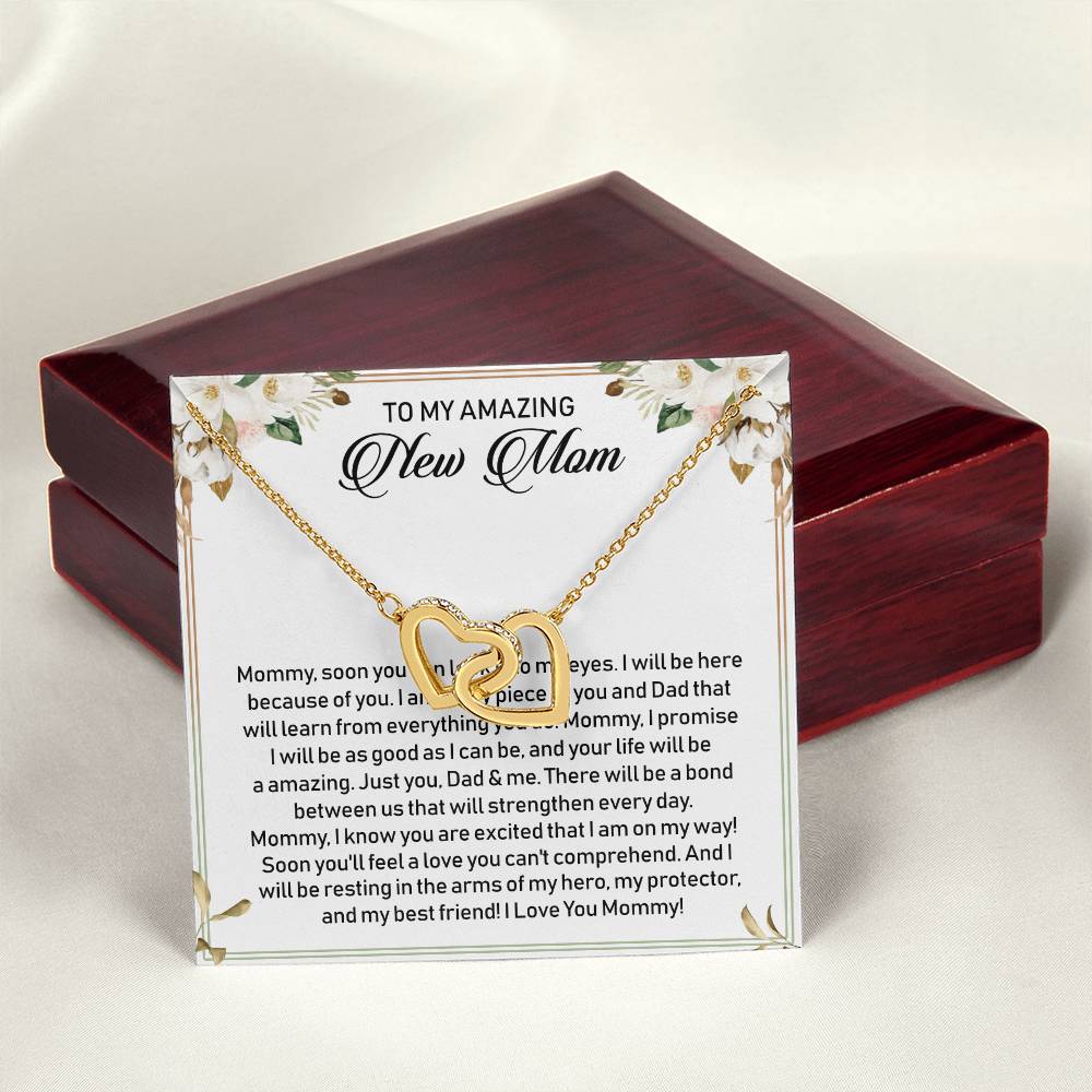 To My Amazing New Mom Interlocking Hearts Necklace Message Card