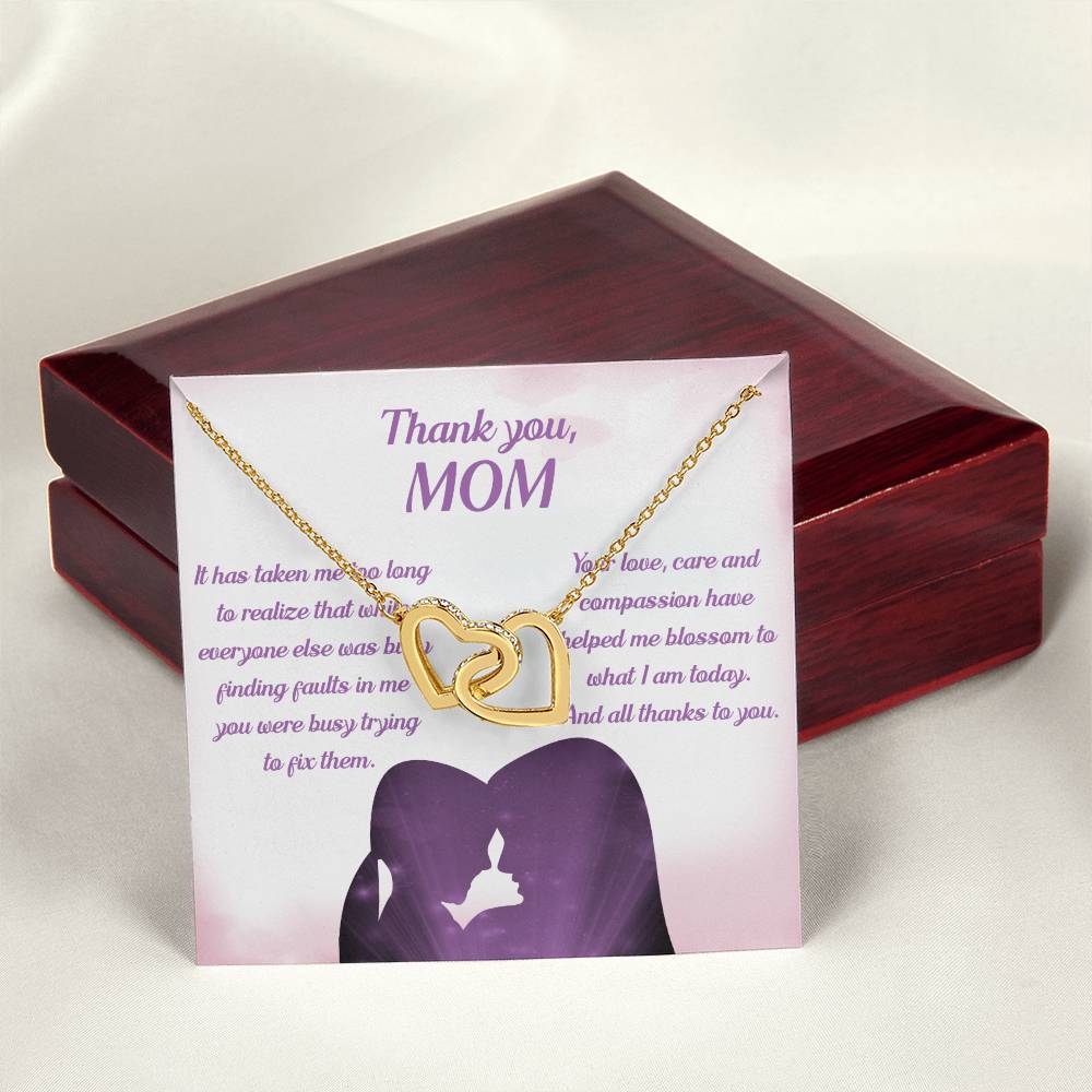 To My Mom - Helped Me Blossom Interlocking Hearts Necklace