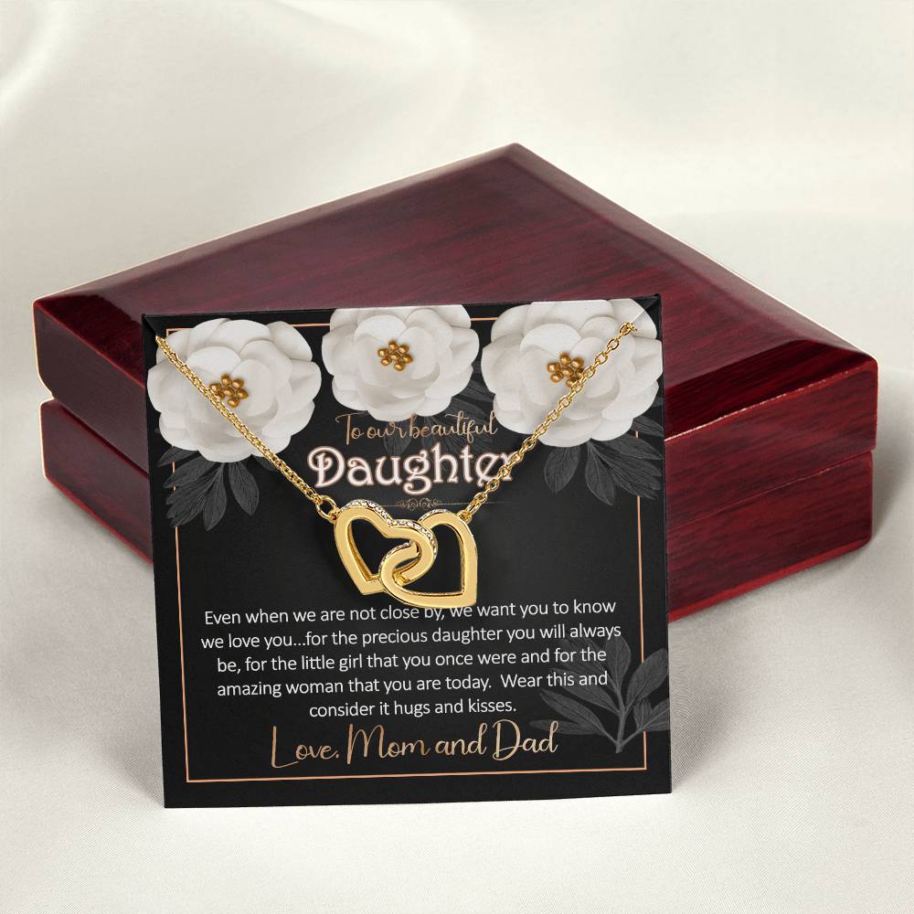 Daughter Away Necklace Gift From Mom And Dad Interlocking Hearts Necklace