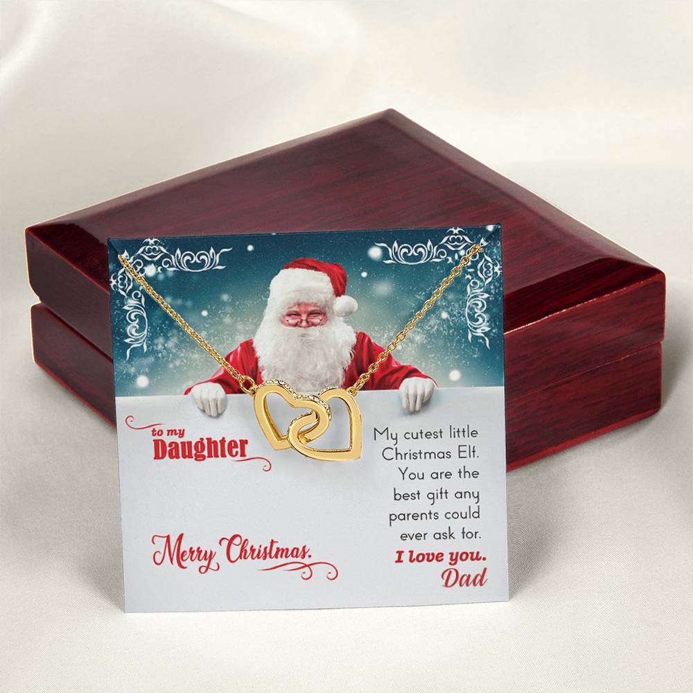 My Cutest Little Christmas Elf. Gift Necklace For Daughter. Interlocking Hearts Necklace