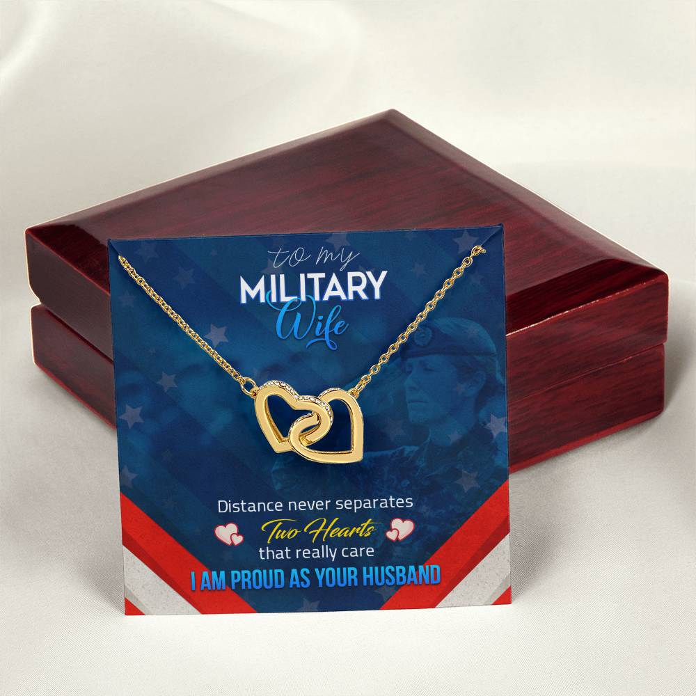 To My Military Wife - Distance Never Separatess - Necklace Interlocking Hearts Necklace