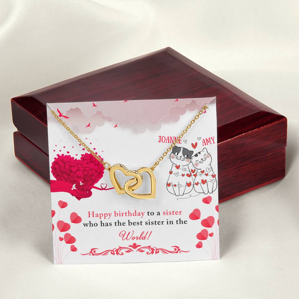 Happy Birthday Sister - Interlocking Necklace - Personalized Interlocking Hearts Necklace