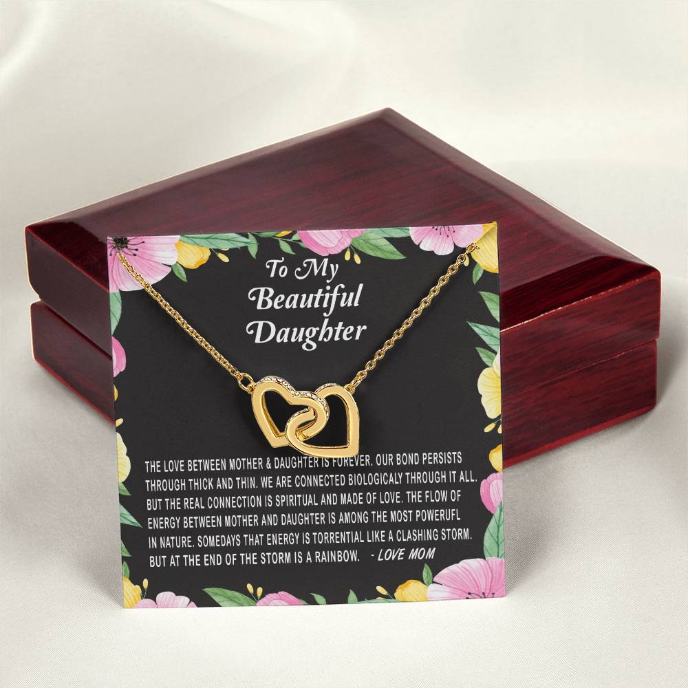 To My Beautiful Daughter Love Between Mother & Daughter Is Forever Necklace Gift Interlocking Hearts Necklace