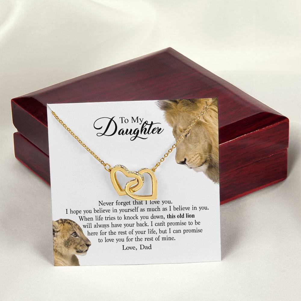 To My Daughter - This Old Lion Will Always Have Your Back Interlocking Hearts Necklace