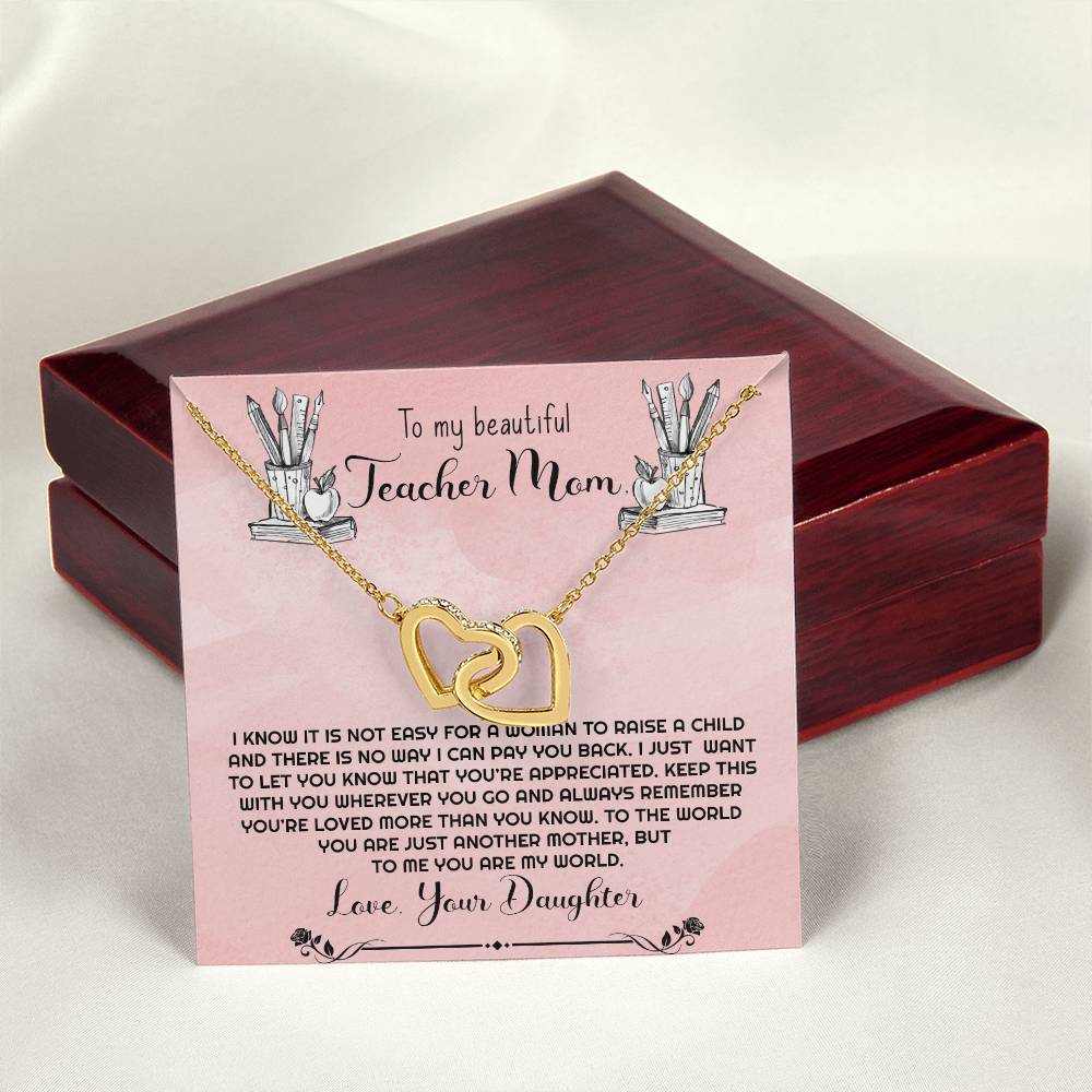 Teacher Mom Necklace Gift From Daughter Interlocking Hearts Necklace