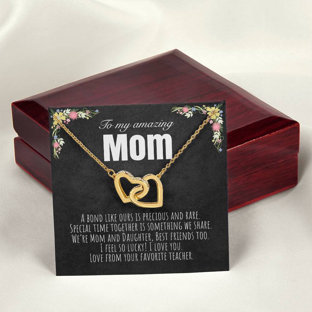 To My Mom - From Your Favorite Teacher Interlocking Hearts Necklace
