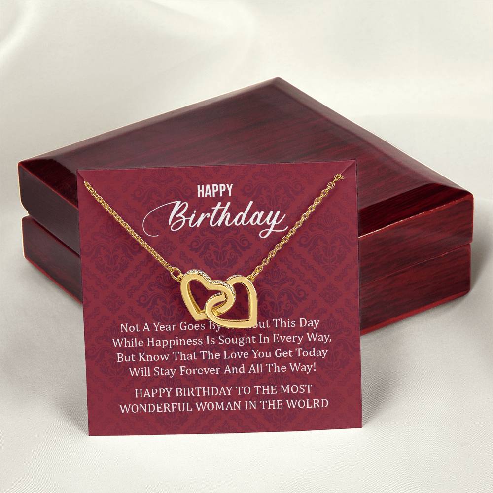 Happy Birthday To The Most Wonderful Woman In The World Interlocking Hearts Necklace