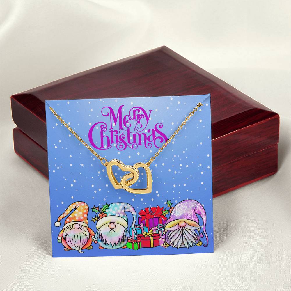 Merry Christmas Gnomes Interlocking Hearts Necklace