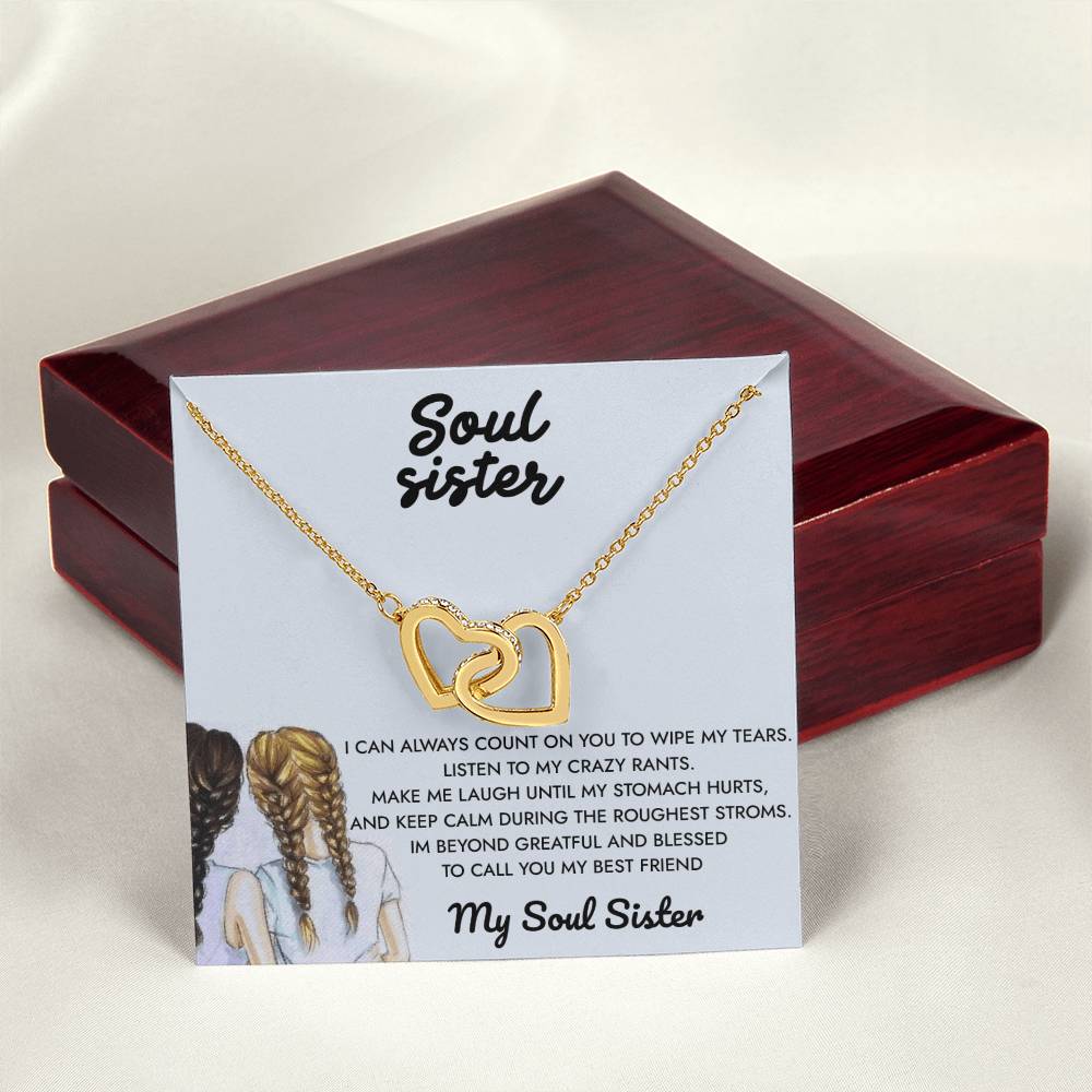 To My Soul Sister -My Reflection Pal Partner In Crime - Necklace Interlocking Hearts Necklace