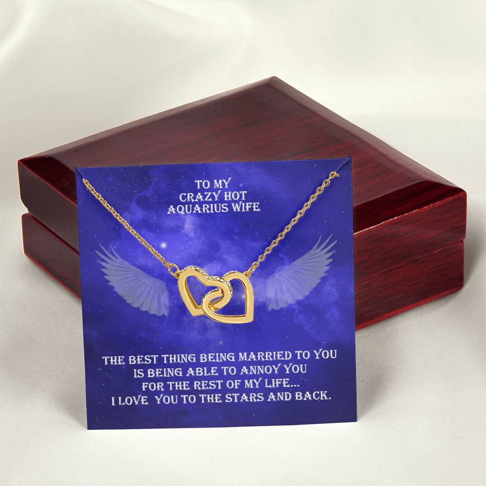 Hot Aquarius Wife Interlocked Hearts Necklace With Personal Message Card And Jewelry Box. Interlocking Hearts Necklace