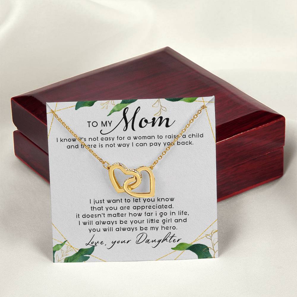 To My Mom Interlocking Hearts Necklace Message Card