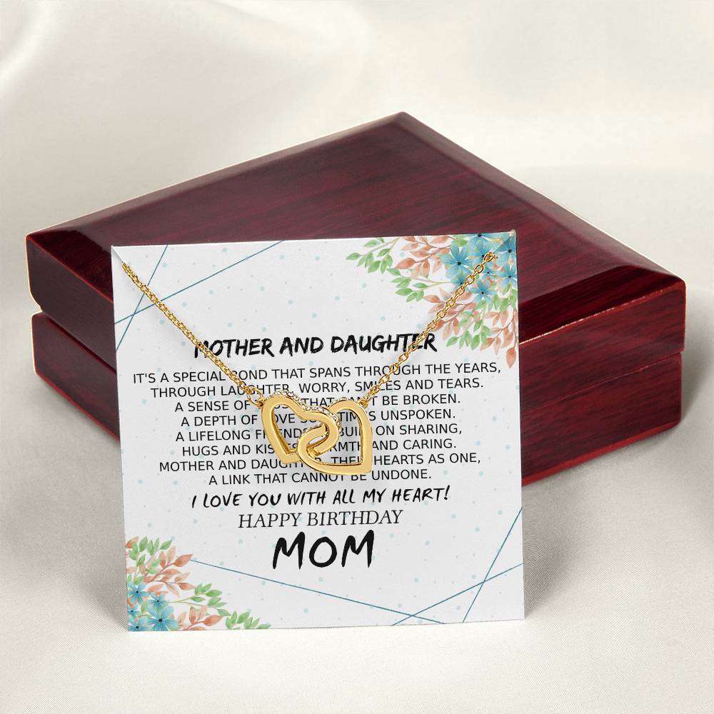 Mom Birthday Card Poem Mother And Daughter Love Interlocking Hearts Necklace
